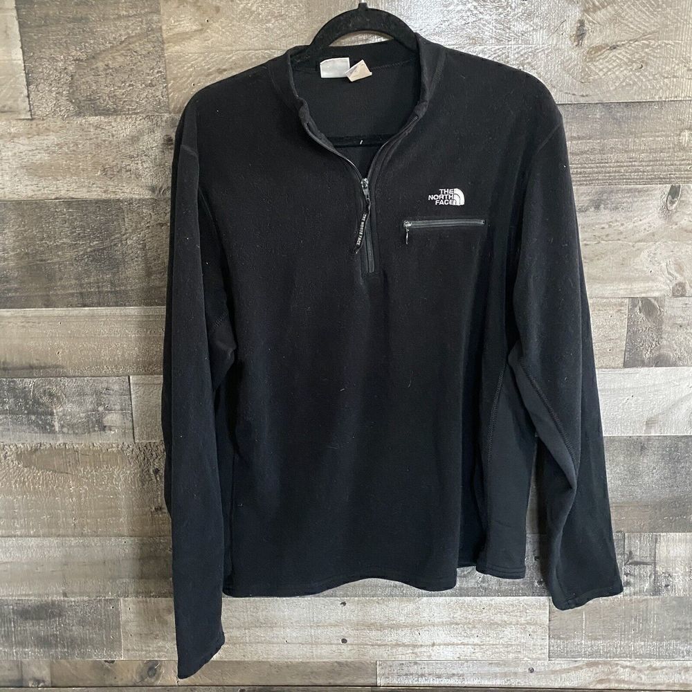 TNF The North Face Black Thin Fleece Sweater Pullover Quarter Zip Mens Large